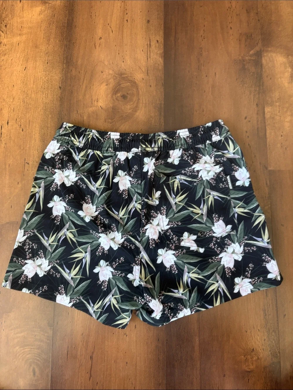 Apollo and Sage Floral Black Drawstring Men’s Swim Trunks
